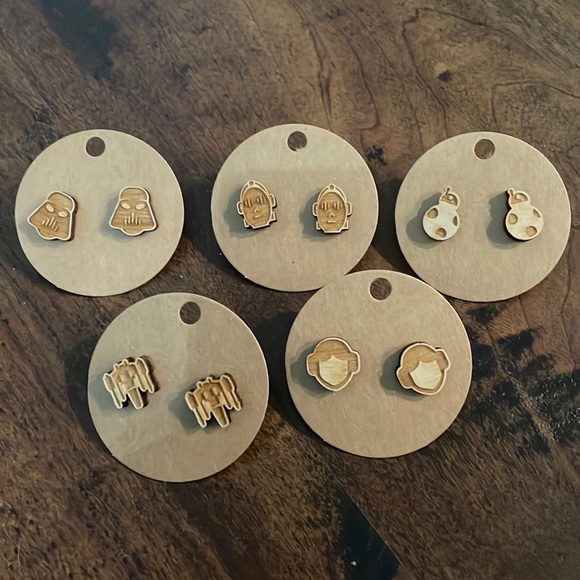 Star Wars Jewelry - NWT 5pc Star Wars Stud Earrings Wooden Laser Cut Handmade Disney
